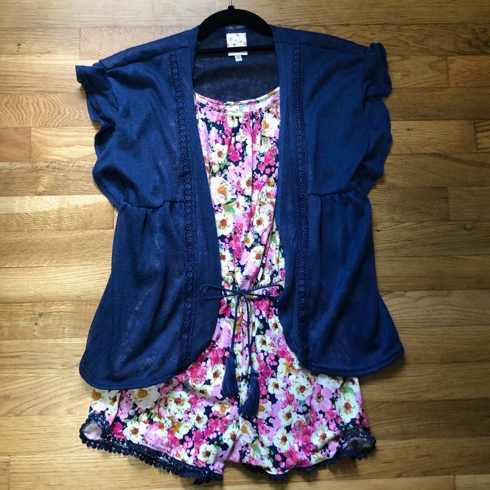 Floral Romper and Cardigan Set, Girls Medium